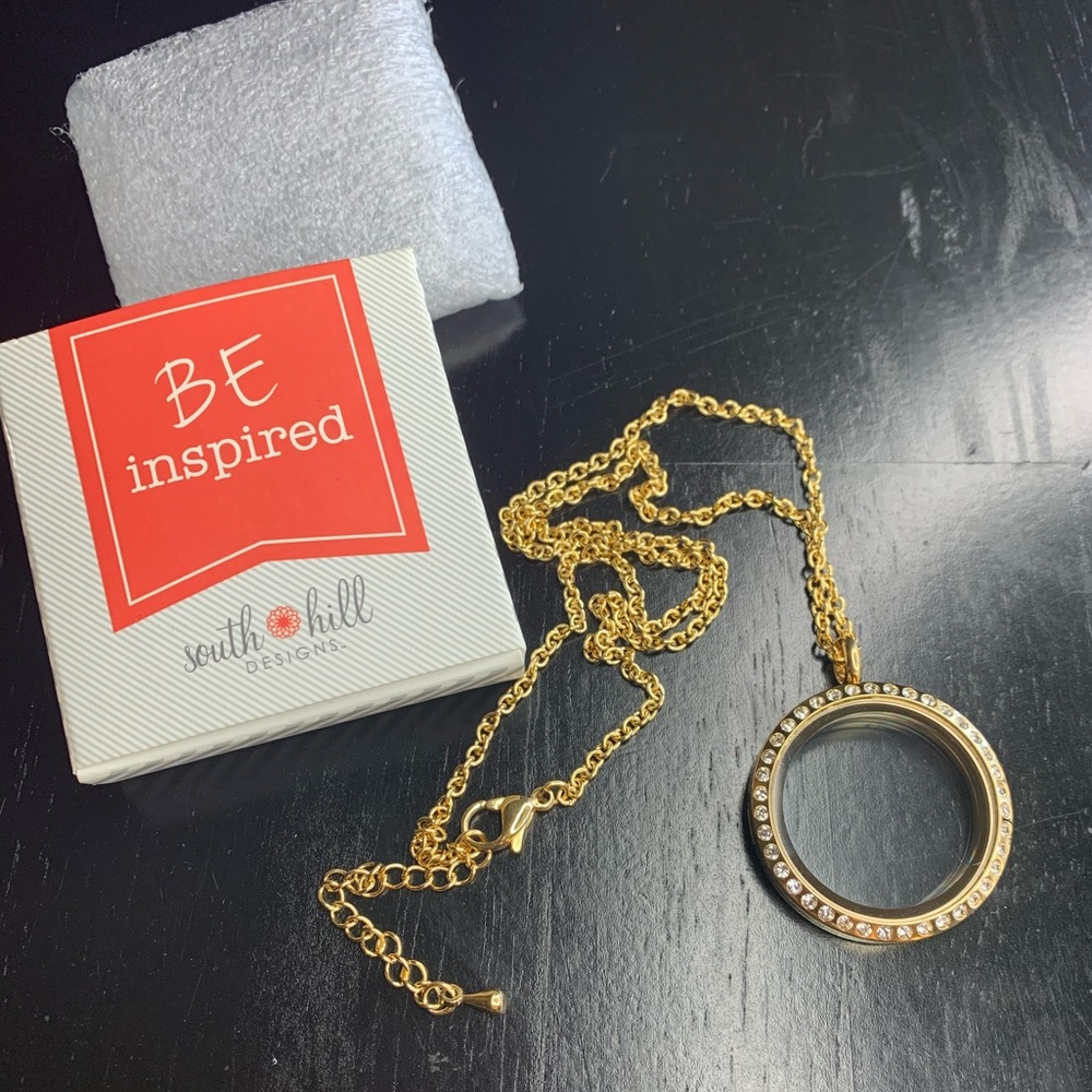 South Hill Designs Locket Gold with clear swarovski crystals